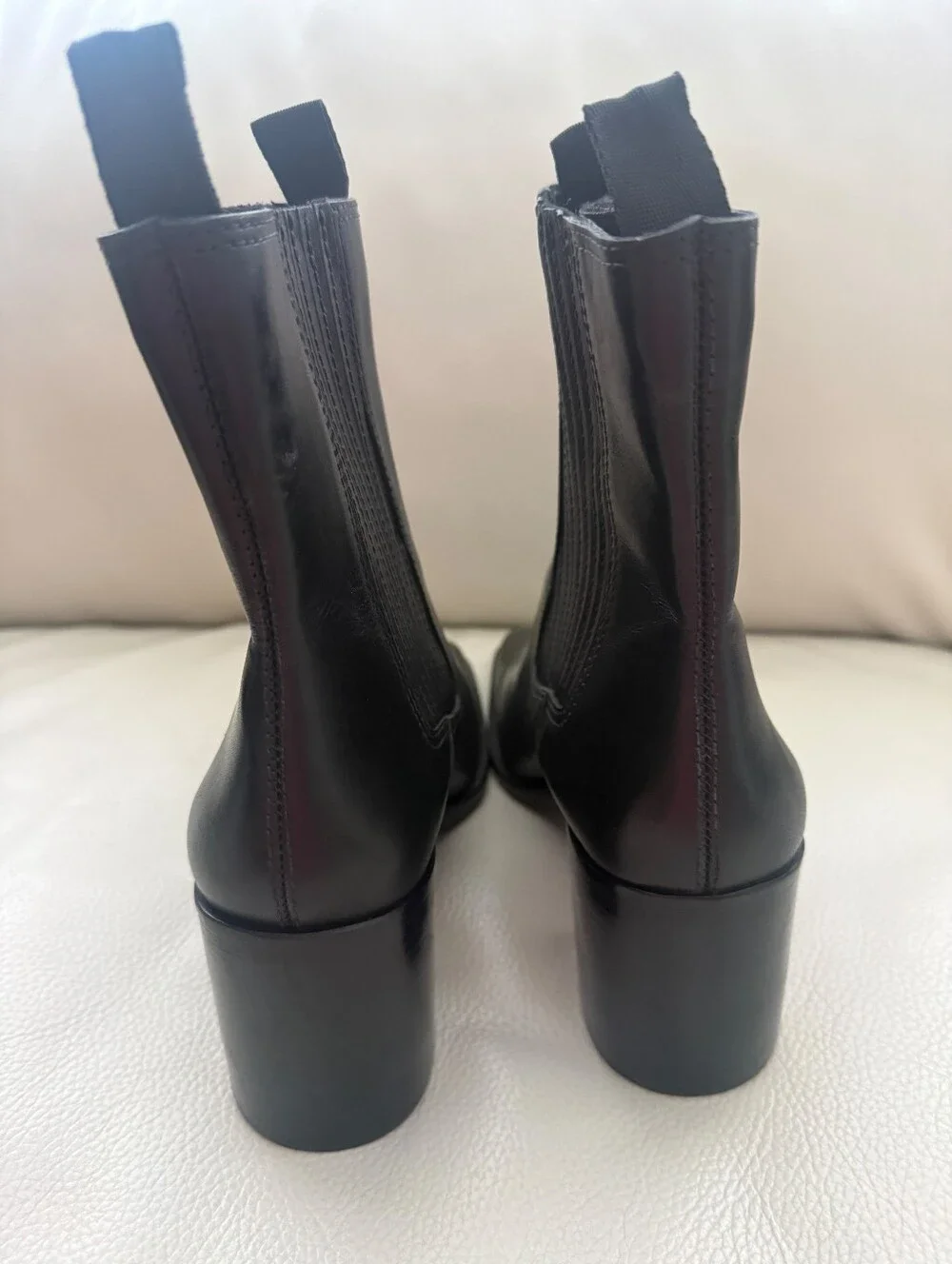 Loeffler Randall Black Leather Chelsea Ankle Stretch Pull On Comfort Boots